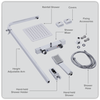 Thermostatic Shower Mixer Set 20 x 20cm Square Head with Adjustable Rail - Chrome DH316