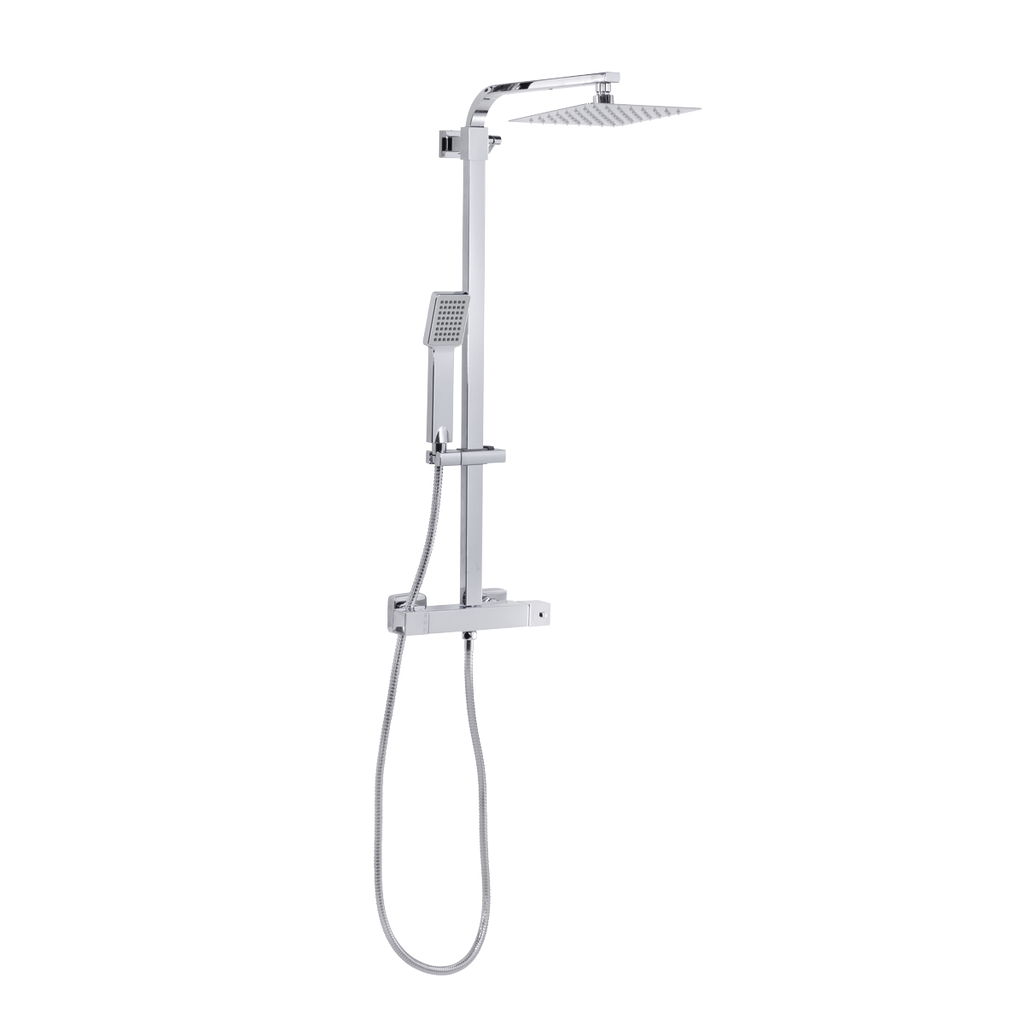 Thermostatic Shower Mixer Set 20 x 20cm Square Head with Adjustable Rail - Chrome DH316