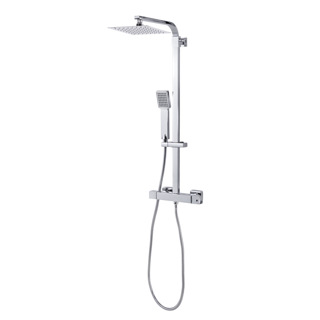 Thermostatic Shower Mixer Set 20 x 20cm Square Head with Adjustable Rail - Chrome DH316