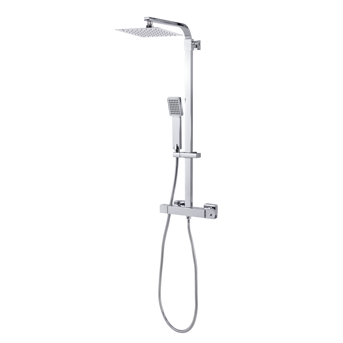 Thermostatic Shower Mixer Set 20 x 20cm Square Head with Adjustable Rail - Chrome DH316