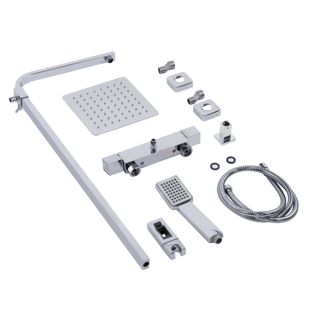 Thermostatic Shower Mixer Set 20 x 20cm Square Head with Adjustable Rail - Chrome DH316