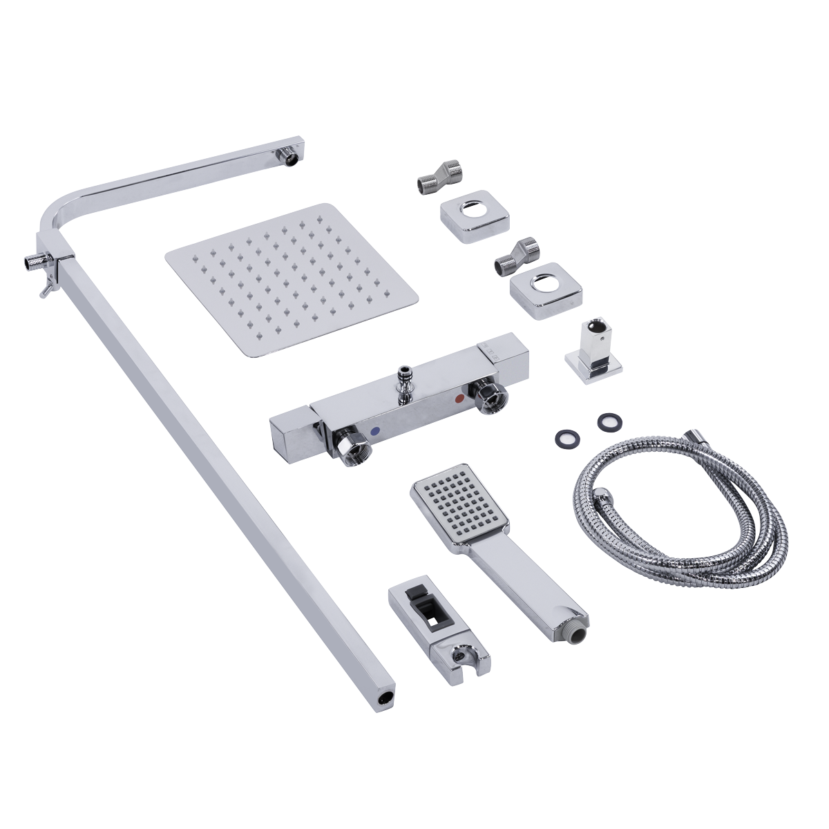 Thermostatic Shower Mixer Set 20 x 20cm Square Head with Adjustable Rail - Chrome DH316