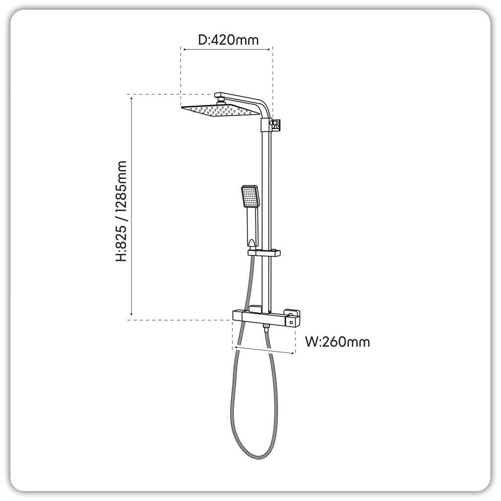 Thermostatic Shower Mixer Set 20 x 20cm Square Head with Adjustable Rail - Black DH317