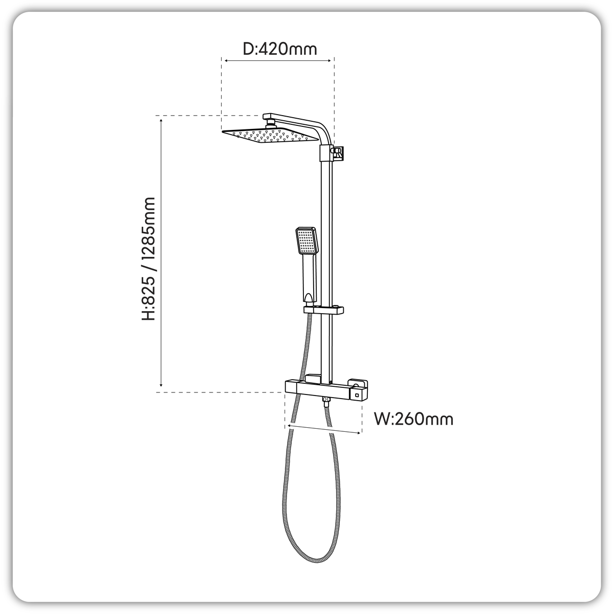 Thermostatic Shower Mixer Set 20 x 20cm Square Head with Adjustable Rail - Black DH317