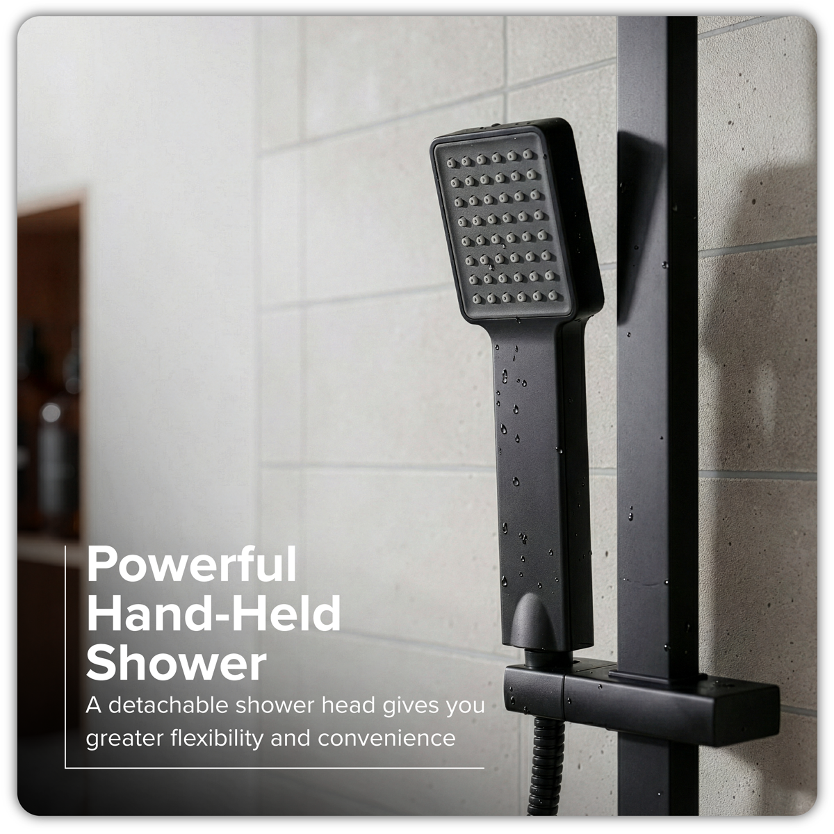 Thermostatic Shower Mixer Set 20 x 20cm Square Head with Adjustable Rail - Black DH317