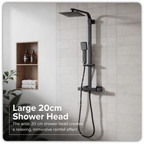 Thermostatic Shower Mixer Set 20 x 20cm Square Head with Adjustable Rail - Black DH317