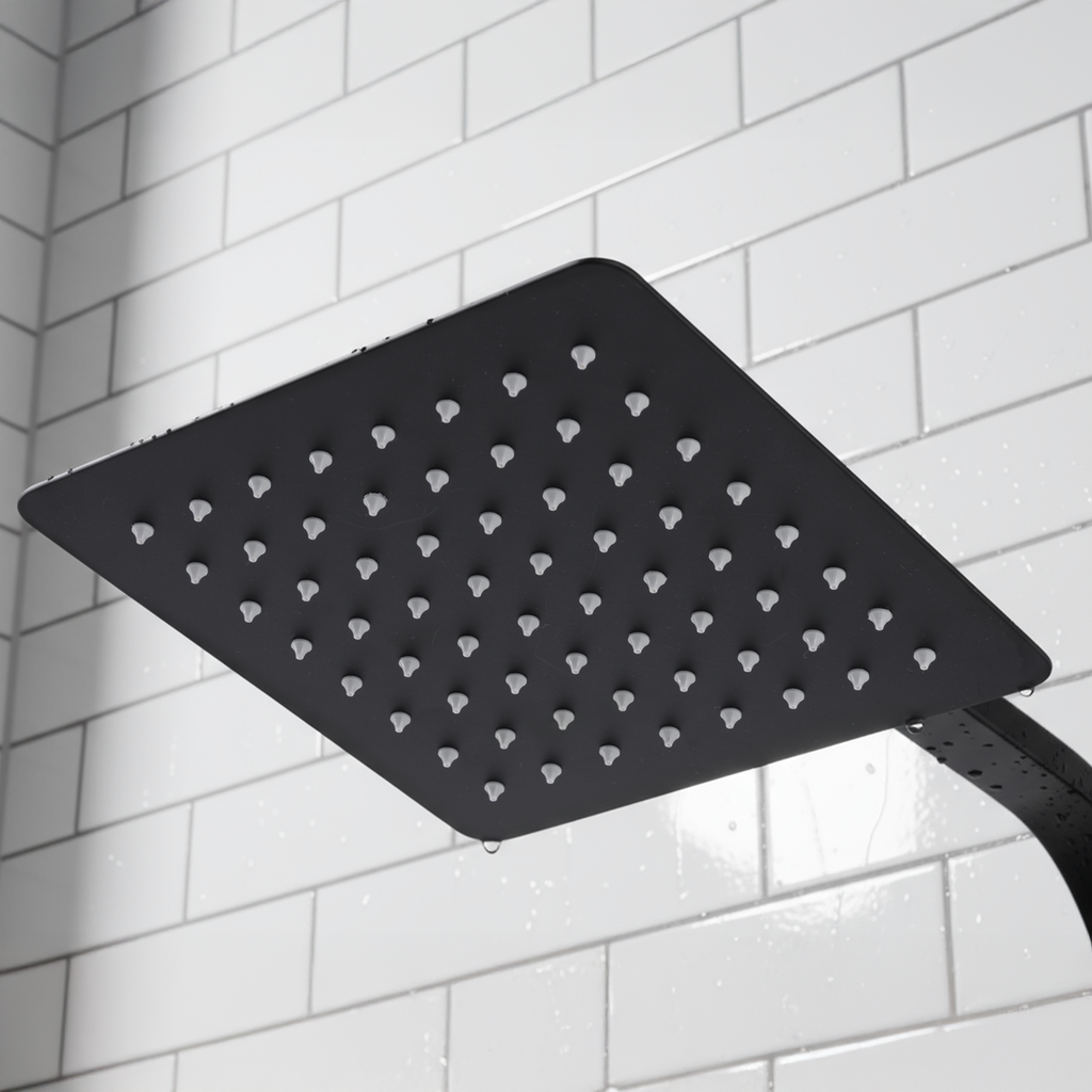 Thermostatic Shower Mixer Set 20 x 20cm Square Head with Adjustable Rail - Black DH317