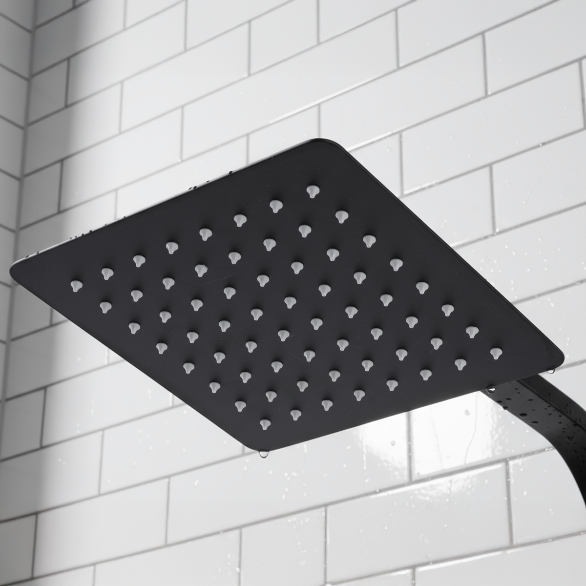 Thermostatic Shower Mixer Set 20 x 20cm Square Head with Adjustable Rail - Black DH317