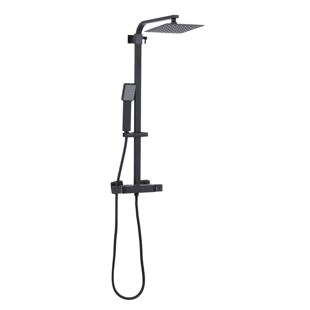Thermostatic Shower Mixer Set 20 x 20cm Square Head with Adjustable Rail - Black DH317