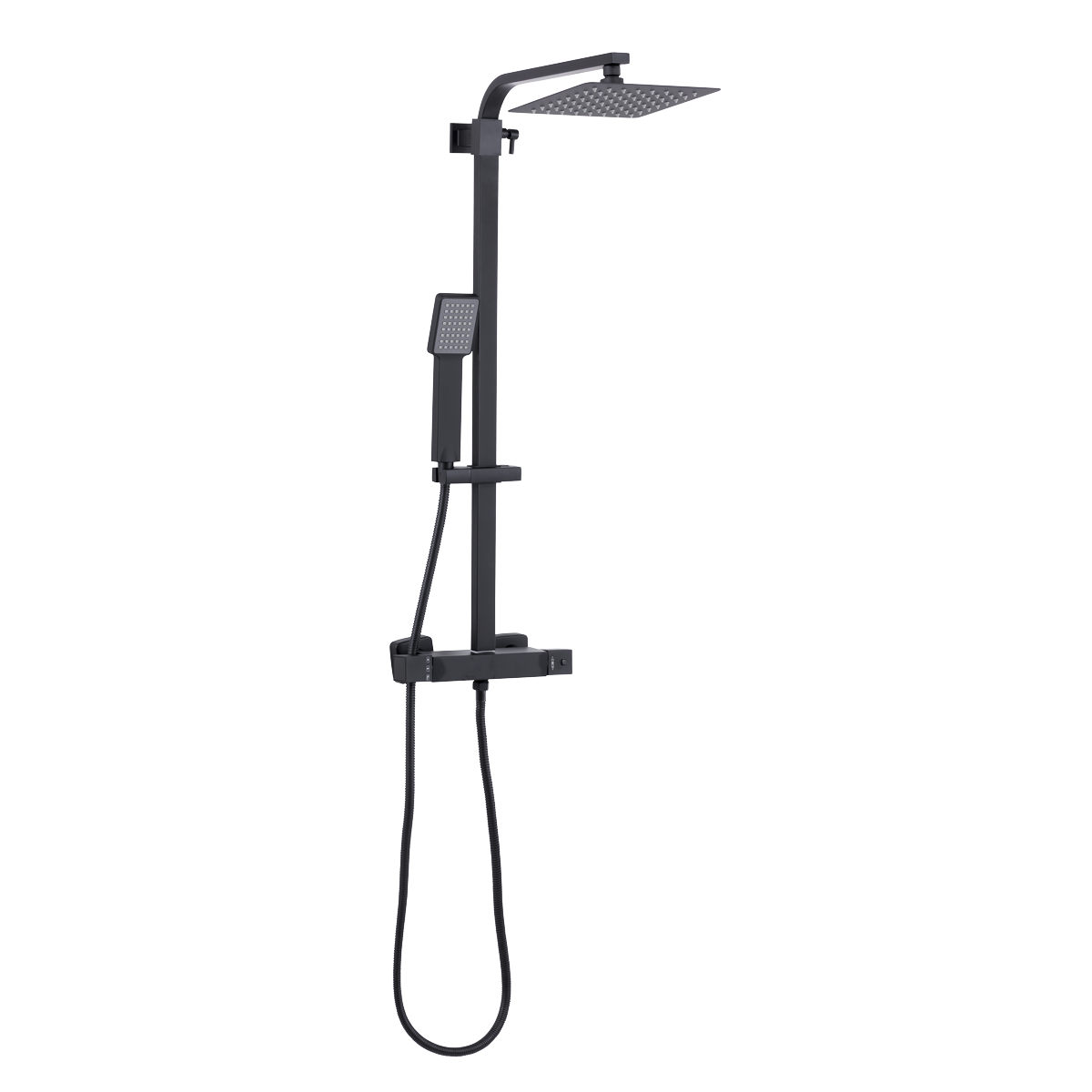 Thermostatic Shower Mixer Set 20 x 20cm Square Head with Adjustable Rail - Black DH317