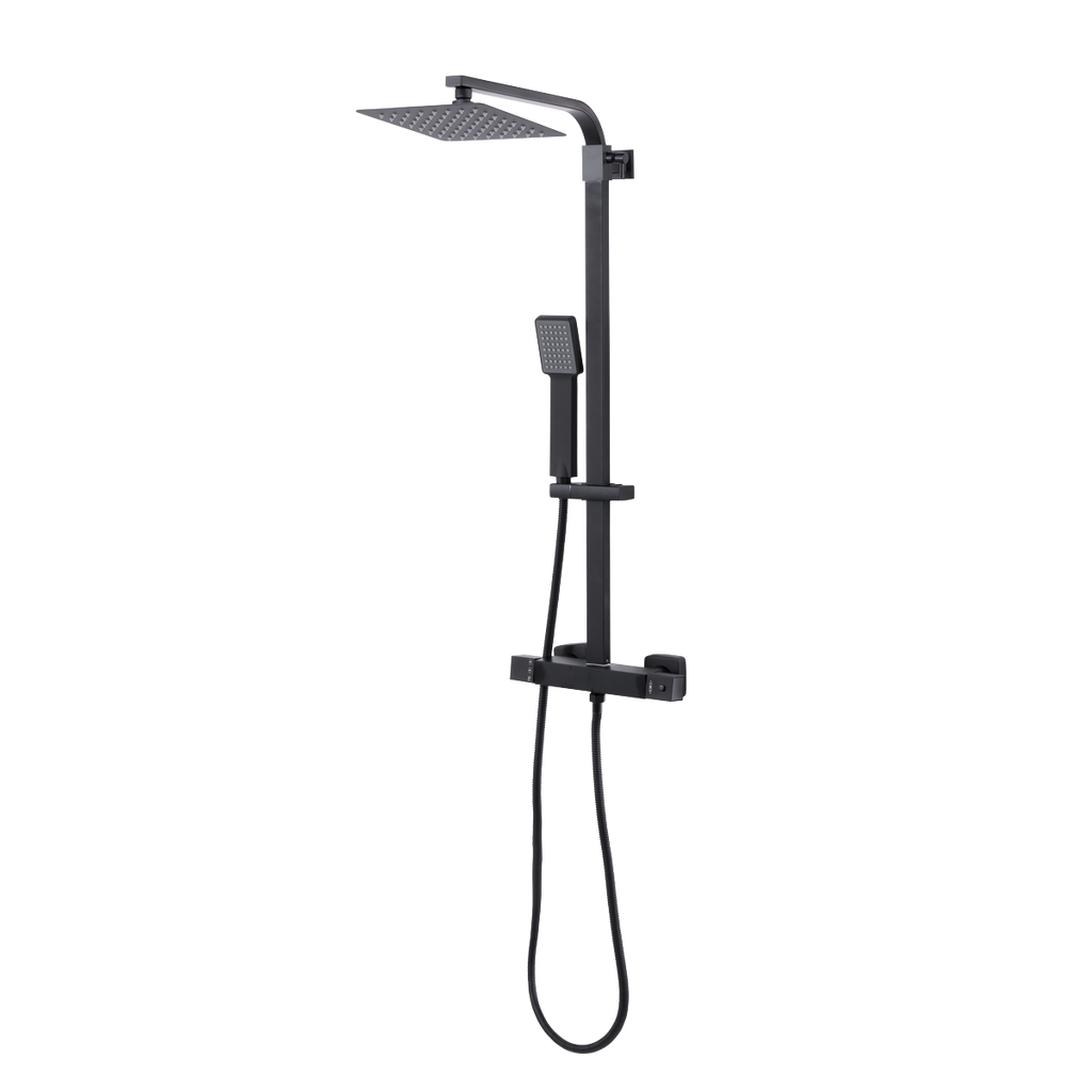 Thermostatic Shower Mixer Set 20 x 20cm Square Head with Adjustable Rail - Black DH317