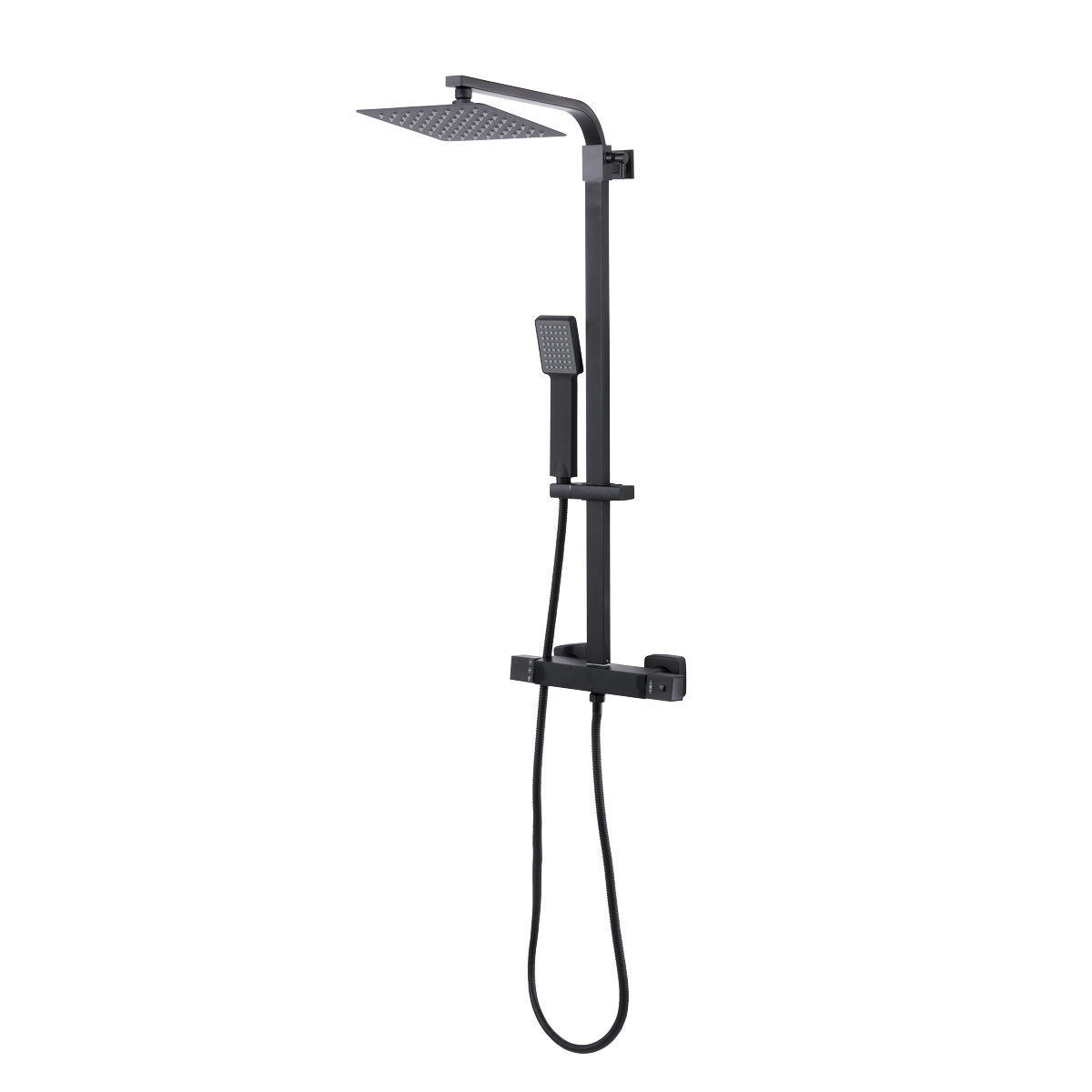 Thermostatic Shower Mixer Set 20 x 20cm Square Head with Adjustable Rail - Black DH317