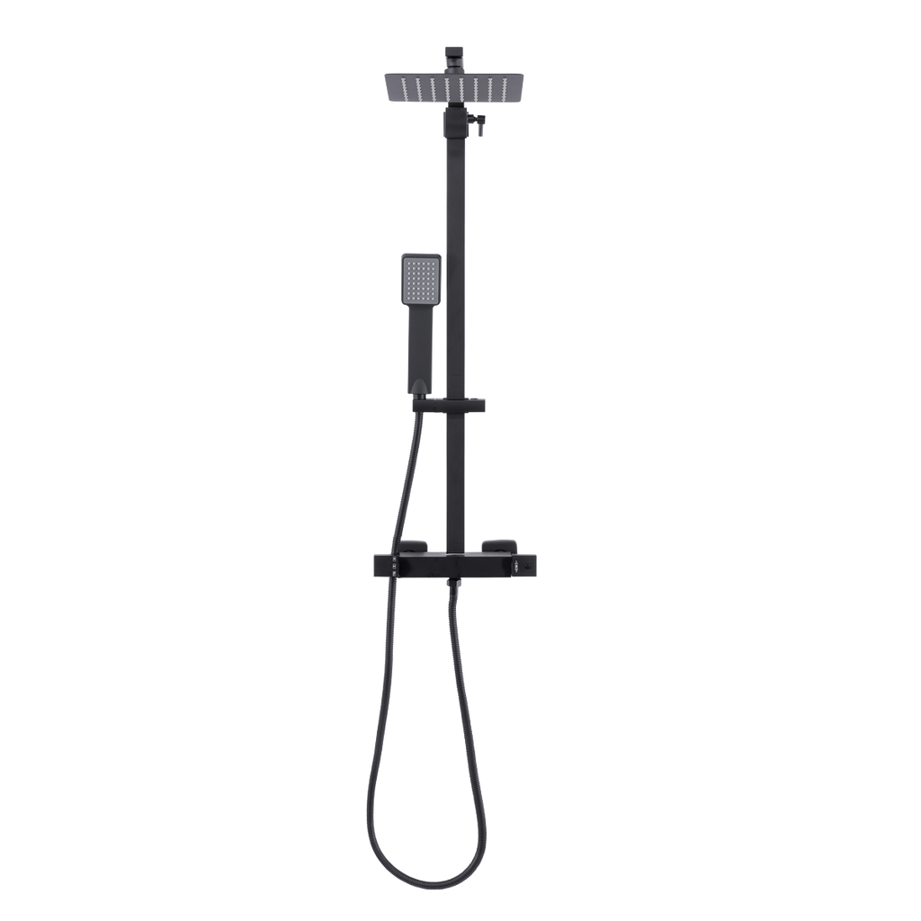 Thermostatic Shower Mixer Set 20 x 20cm Square Head with Adjustable Rail - Black DH317