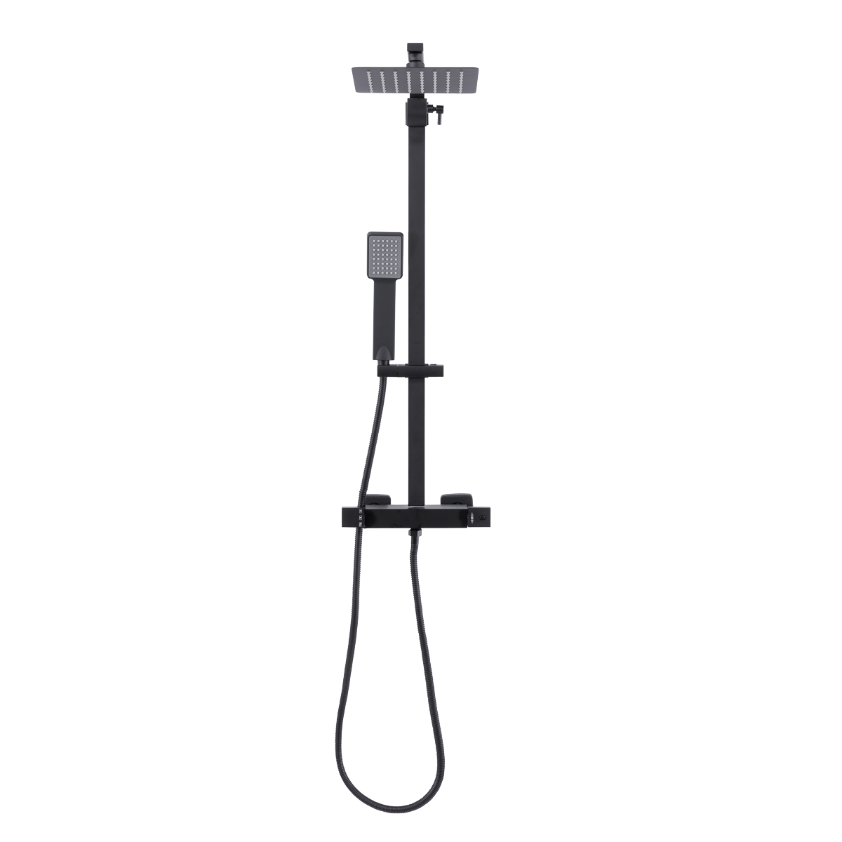 Thermostatic Shower Mixer Set 20 x 20cm Square Head with Adjustable Rail - Black DH317