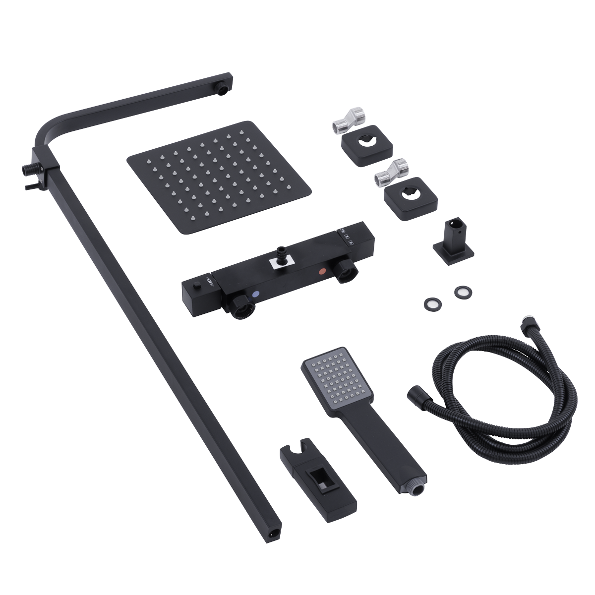Thermostatic Shower Mixer Set 20 x 20cm Square Head with Adjustable Rail - Black DH317