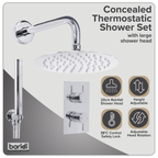 Concealed Thermostatic Shower Set 20cm Round Head & Hand Shower - Chrome DH318