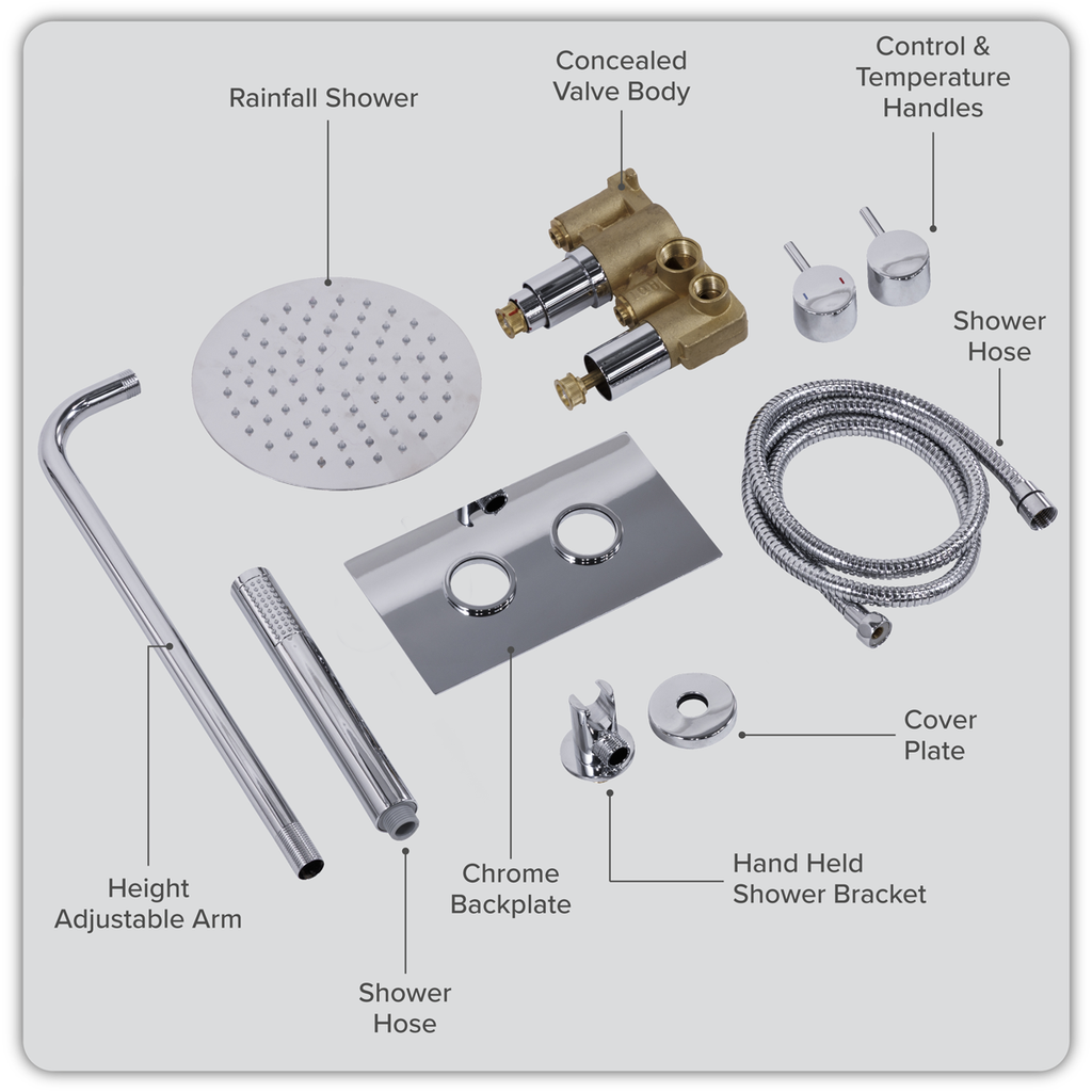 Concealed Thermostatic Shower Set 20cm Round Head & Hand Shower - Chrome DH318