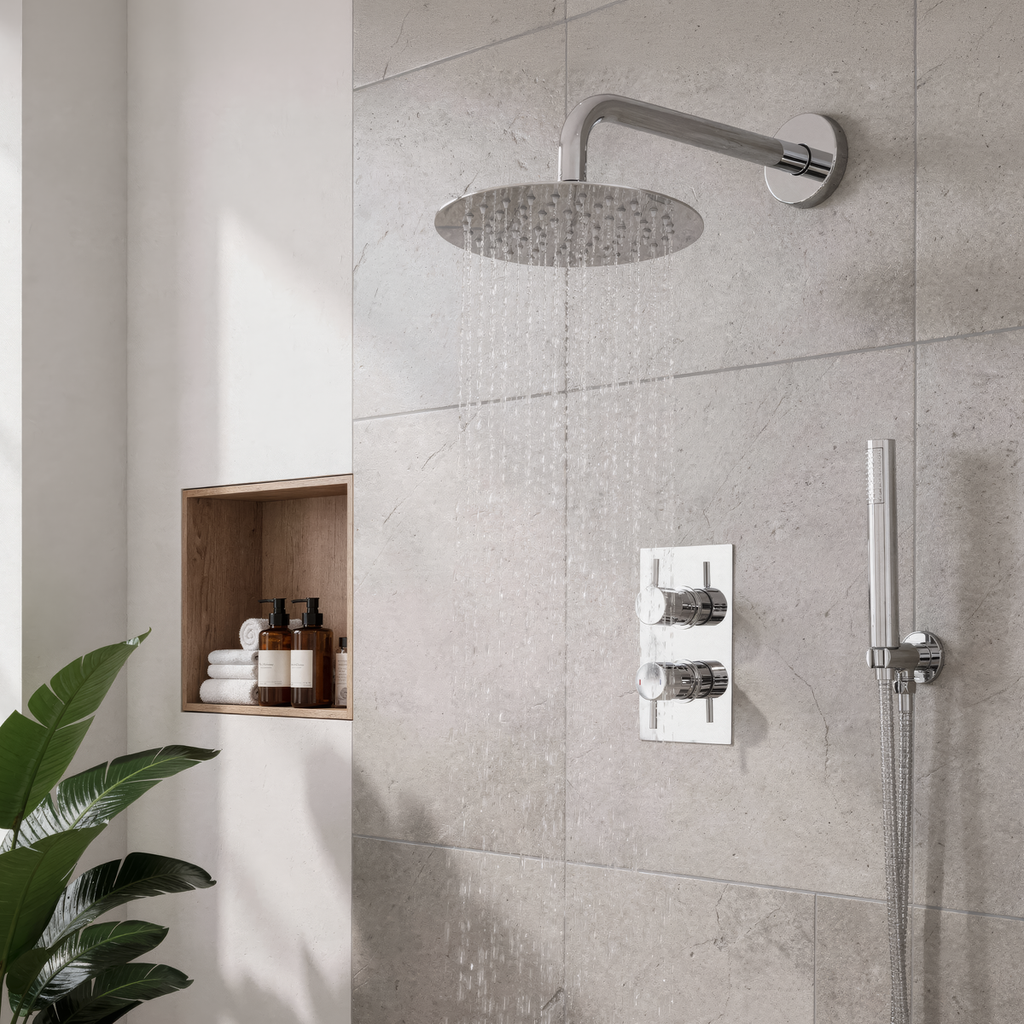 Concealed Thermostatic Shower Set 20cm Round Head & Hand Shower - Chrome DH318