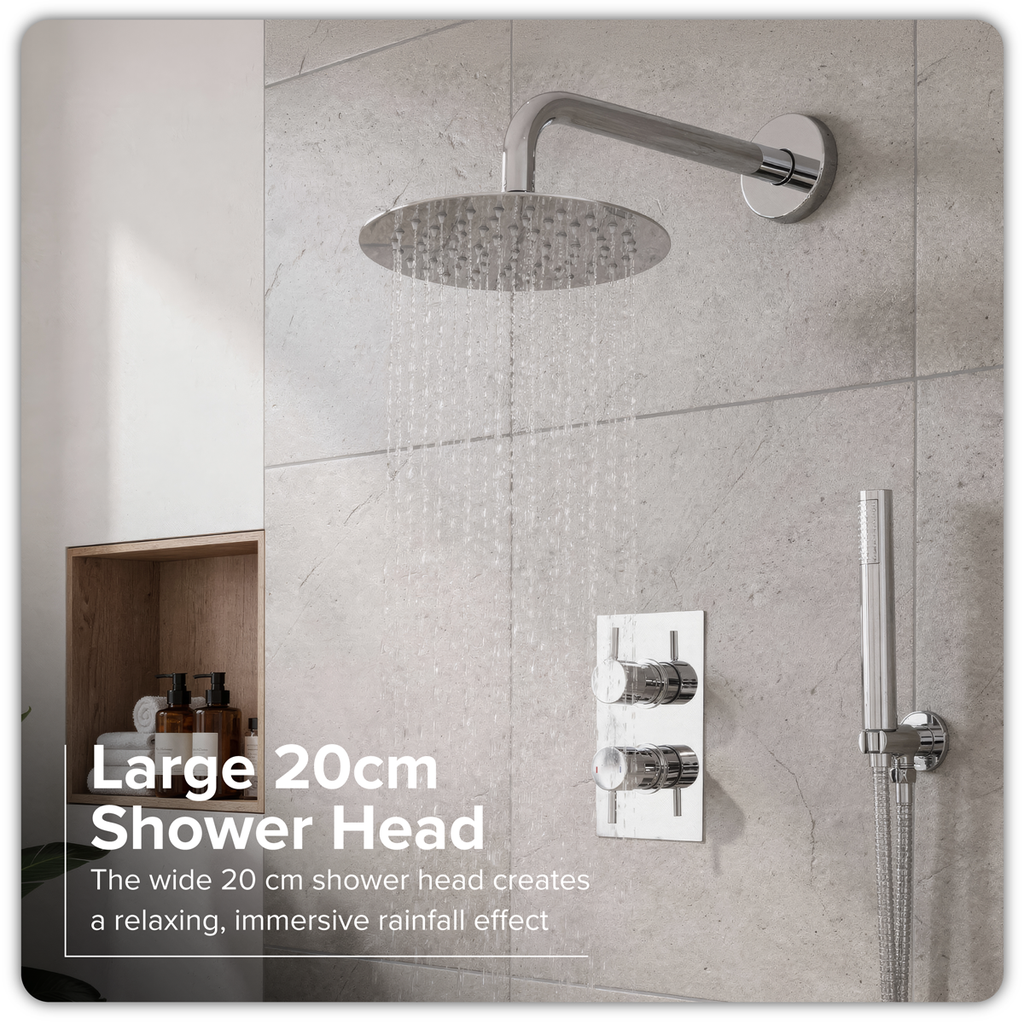 Concealed Thermostatic Shower Set 20cm Round Head & Hand Shower - Chrome DH318