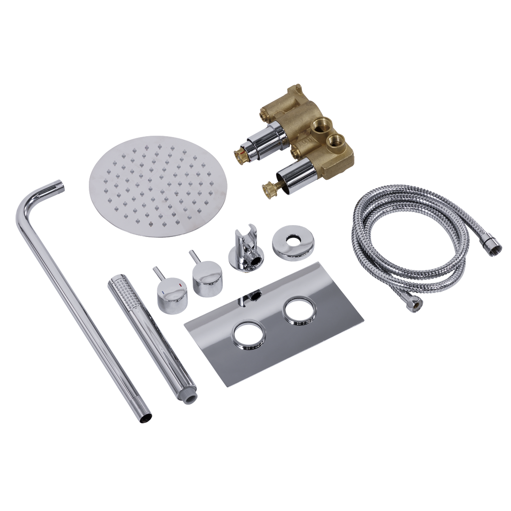 Concealed Thermostatic Shower Set 20cm Round Head & Hand Shower - Chrome DH318