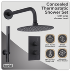 Concealed Thermostatic Shower Set 20cm Round Head & Hand Shower - Black DH319