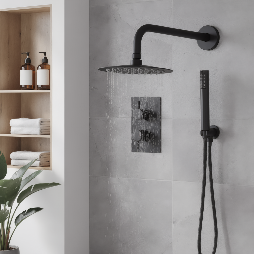 Concealed Thermostatic Shower Set 20cm Round Head & Hand Shower - Black DH319