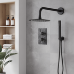 Concealed Thermostatic Shower Set 20cm Round Head & Hand Shower - Black DH319