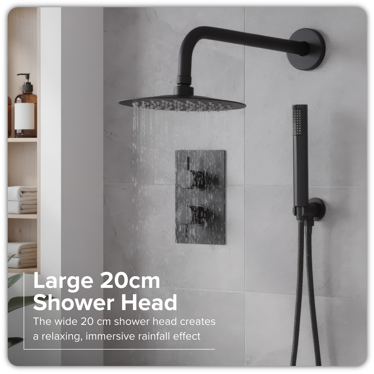 Concealed Thermostatic Shower Set 20cm Round Head & Hand Shower - Black DH319