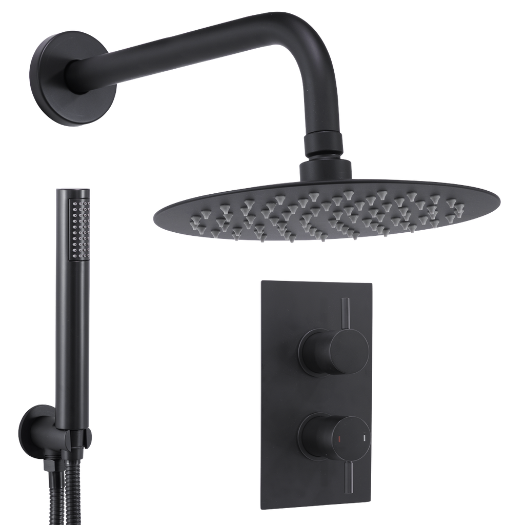 Concealed Thermostatic Shower Set 20cm Round Head & Hand Shower - Black DH319
