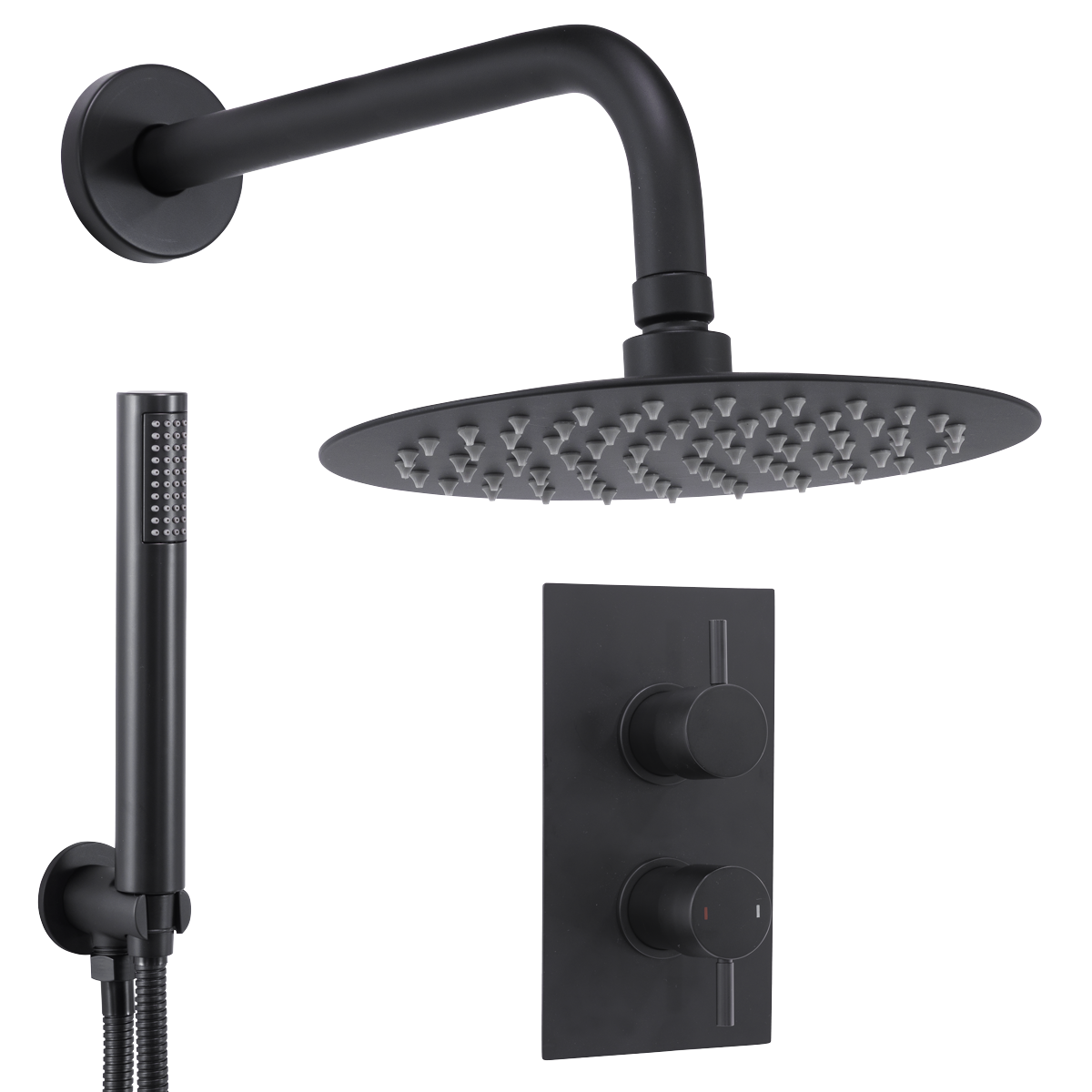 Concealed Thermostatic Shower Set 20cm Round Head & Hand Shower - Black DH319