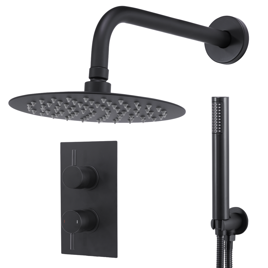 Concealed Thermostatic Shower Set 20cm Round Head & Hand Shower - Black DH319