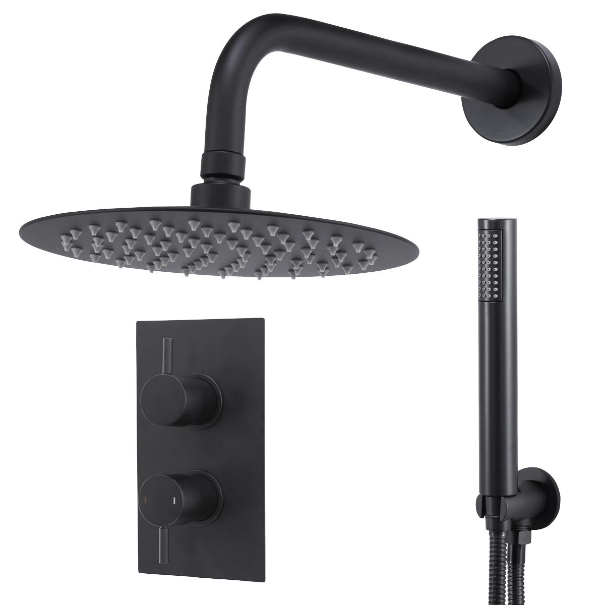 Concealed Thermostatic Shower Set 20cm Round Head & Hand Shower - Black DH319