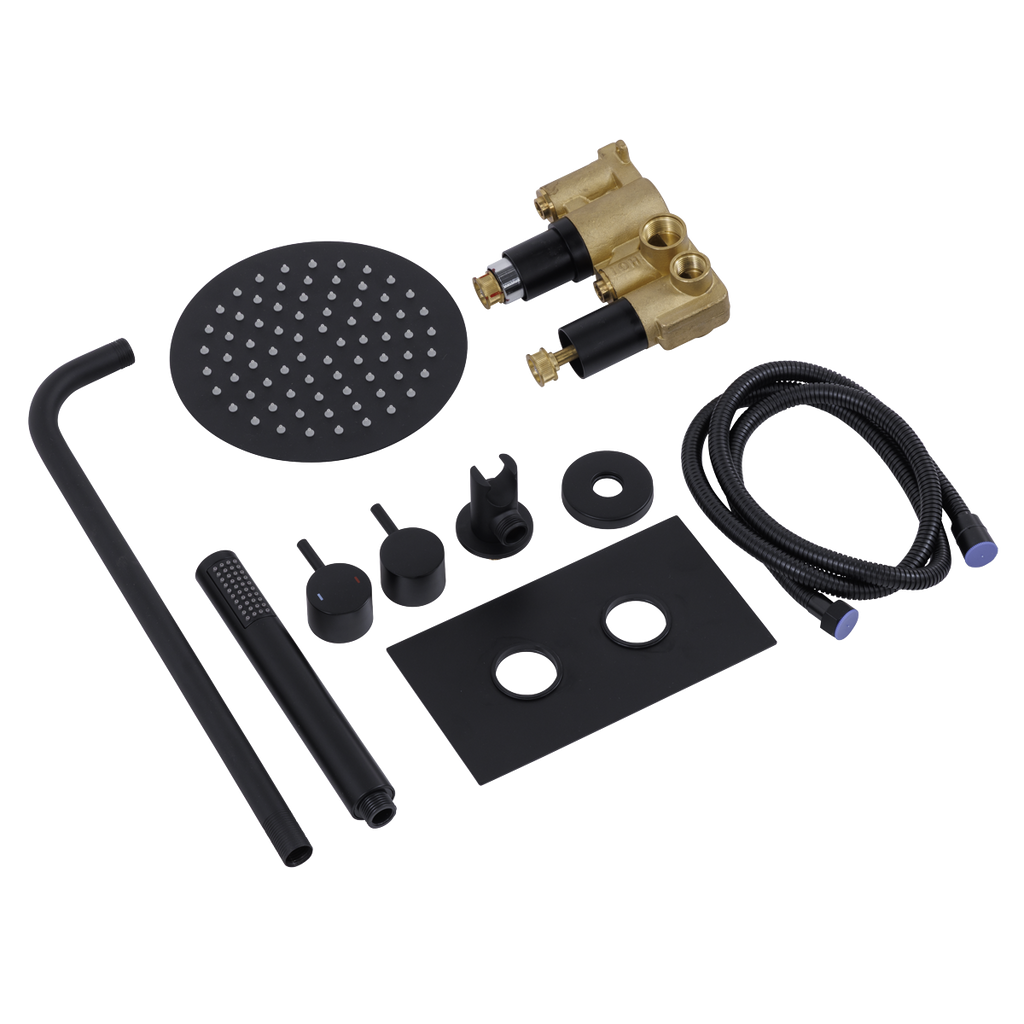 Concealed Thermostatic Shower Set 20cm Round Head & Hand Shower - Black DH319