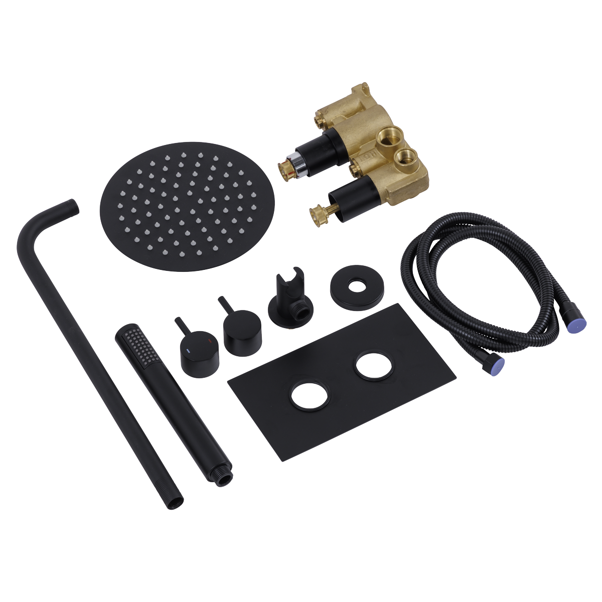 Concealed Thermostatic Shower Set 20cm Round Head & Hand Shower - Black DH319