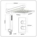 Concealed Thermostatic Shower Set 20 x 20cm Square Head & Hand Shower - Chrome DH320