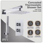 Concealed Thermostatic Shower Set 20 x 20cm Square Head & Hand Shower - Chrome DH320