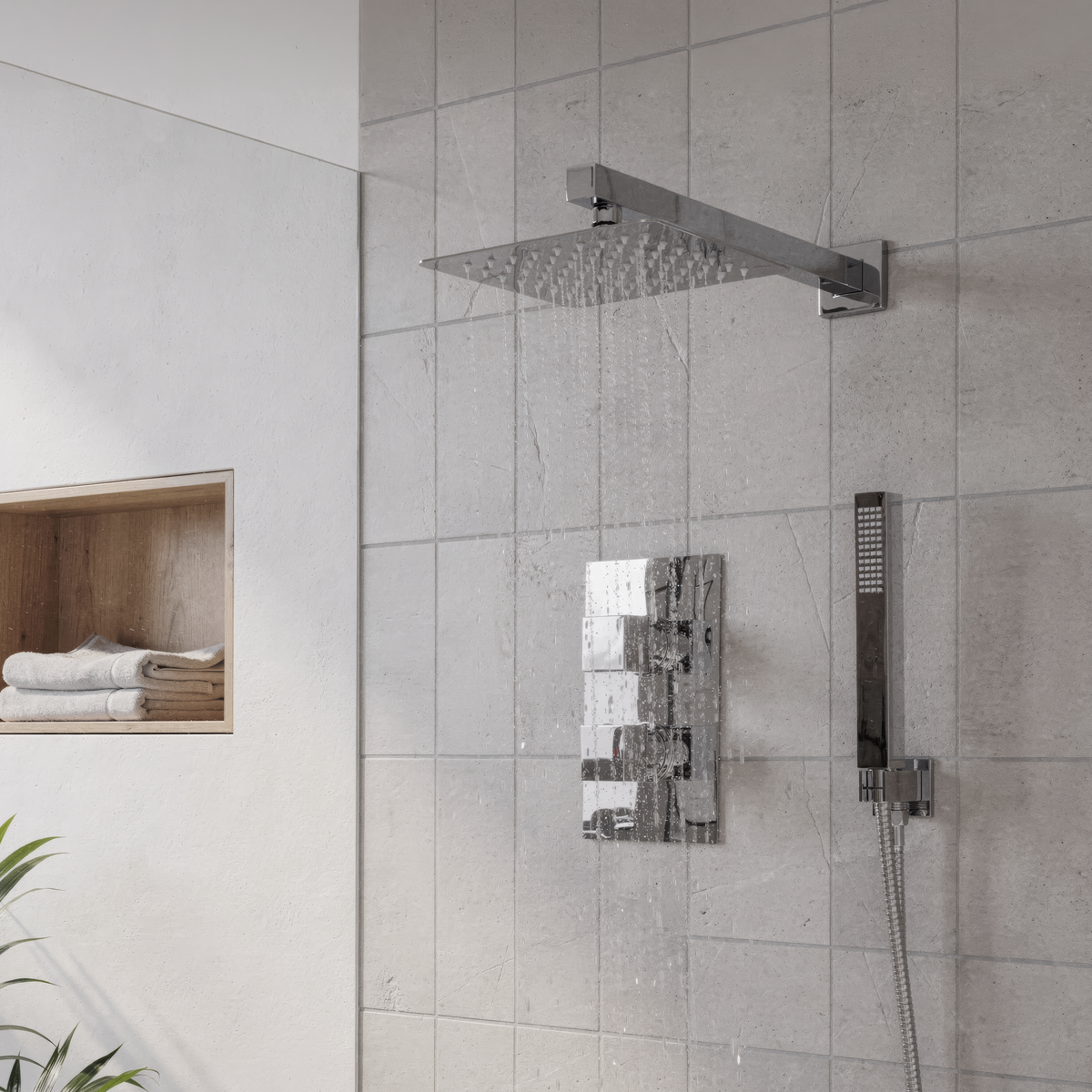 Concealed Thermostatic Shower Set 20 x 20cm Square Head & Hand Shower - Chrome DH320