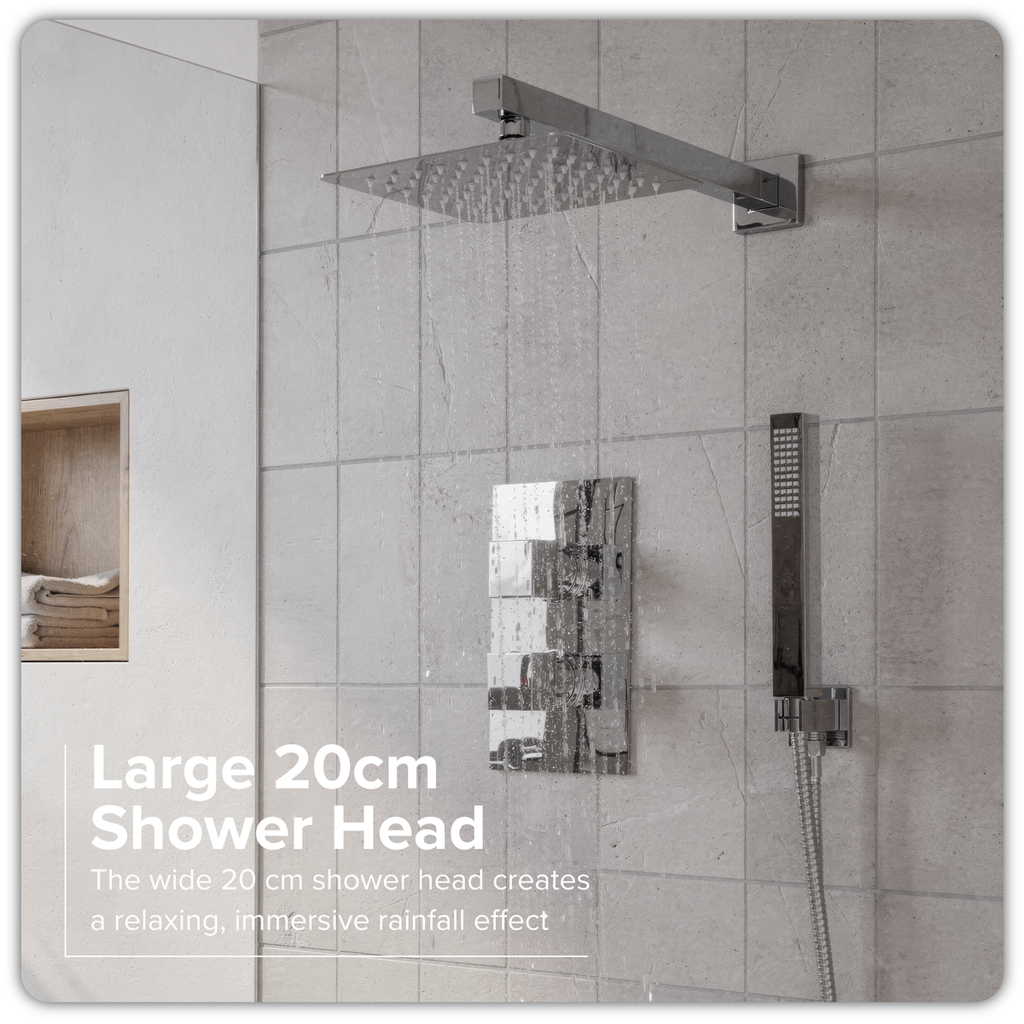 Concealed Thermostatic Shower Set 20 x 20cm Square Head & Hand Shower - Chrome DH320