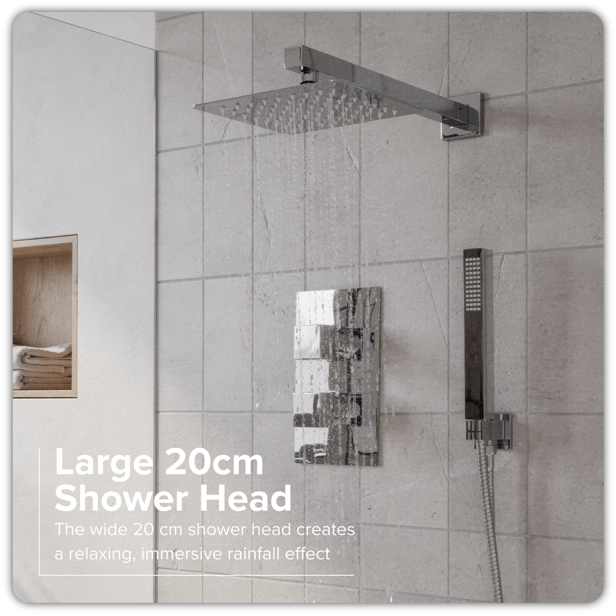 Concealed Thermostatic Shower Set 20 x 20cm Square Head & Hand Shower - Chrome DH320