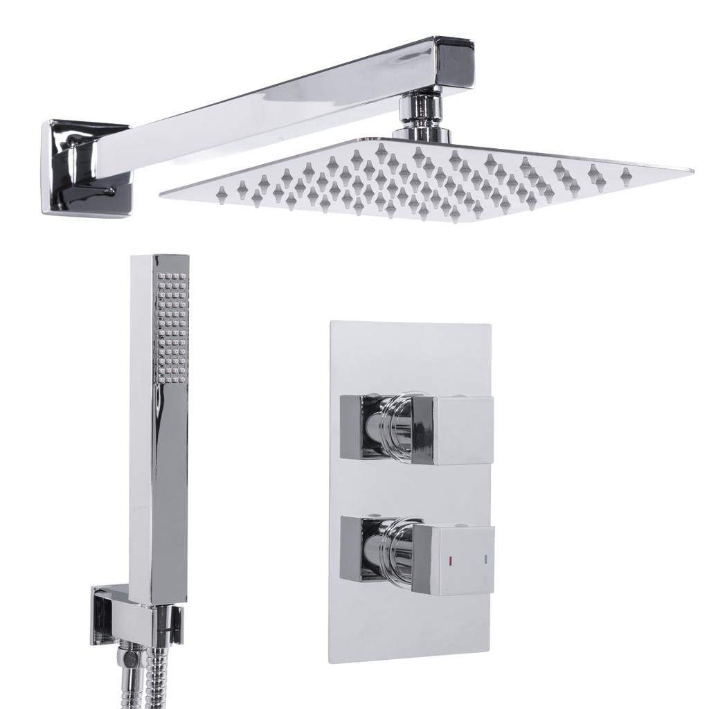 Concealed Thermostatic Shower Set 20 x 20cm Square Head & Hand Shower - Chrome DH320