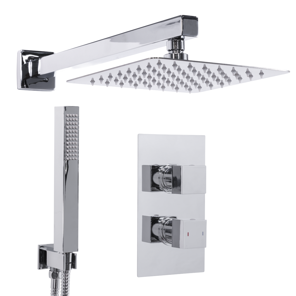 Concealed Thermostatic Shower Set 20 x 20cm Square Head & Hand Shower - Chrome DH320