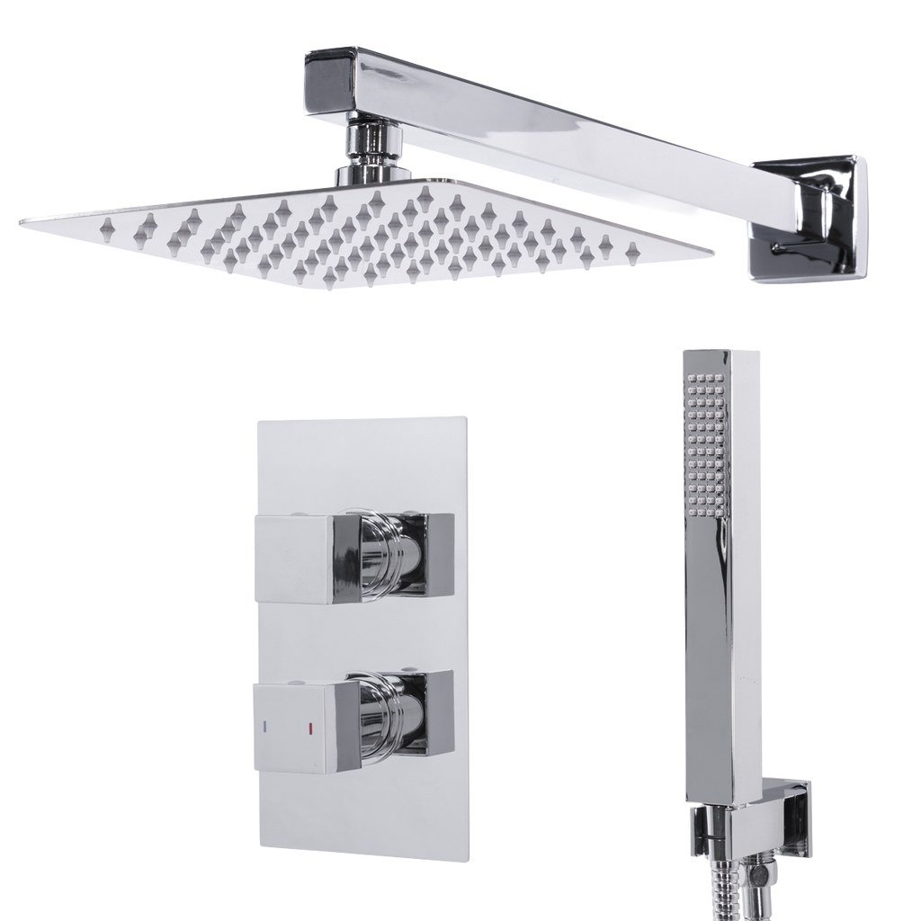 Concealed Thermostatic Shower Set 20 x 20cm Square Head & Hand Shower - Chrome DH320