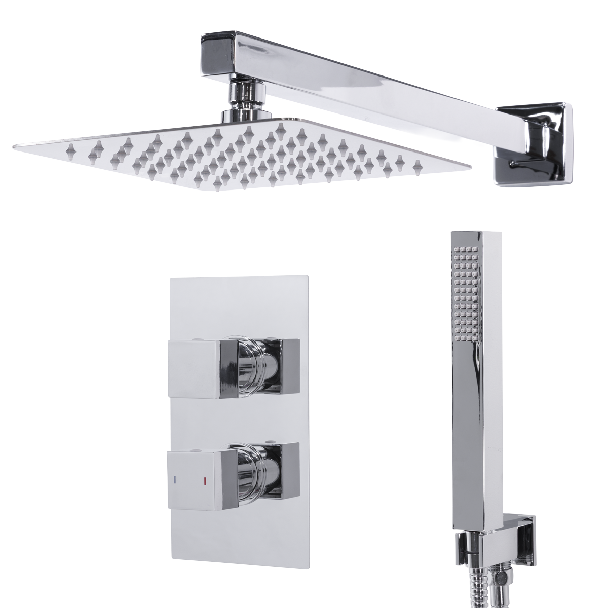 Concealed Thermostatic Shower Set 20 x 20cm Square Head & Hand Shower - Chrome DH320
