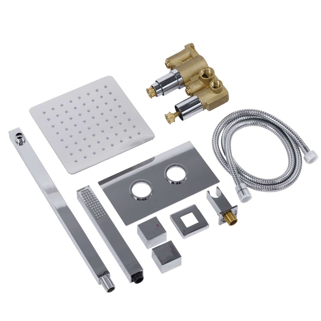 Concealed Thermostatic Shower Set 20 x 20cm Square Head & Hand Shower - Chrome DH320