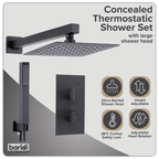 Concealed Thermostatic Shower Set 20 x 20cm Square Head & Hand Shower - Black DH321