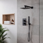 Concealed Thermostatic Shower Set 20 x 20cm Square Head & Hand Shower - Black DH321