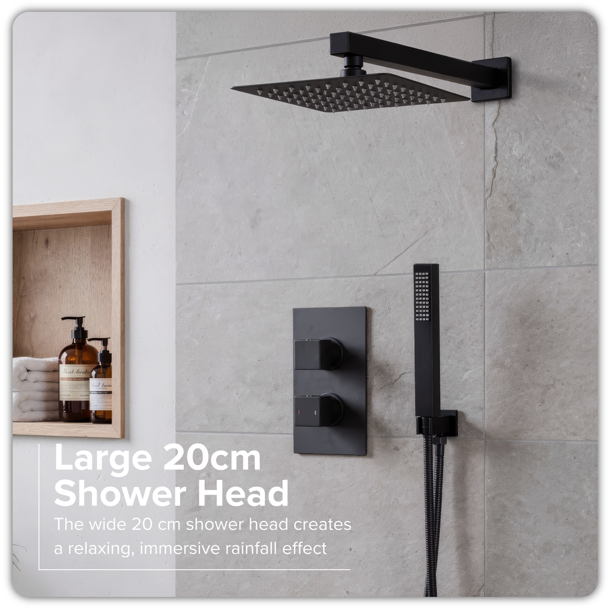 Concealed Thermostatic Shower Set 20 x 20cm Square Head & Hand Shower - Black DH321