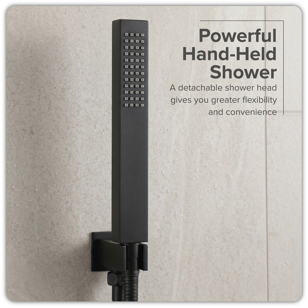 Concealed Thermostatic Shower Set 20 x 20cm Square Head & Hand Shower - Black DH321