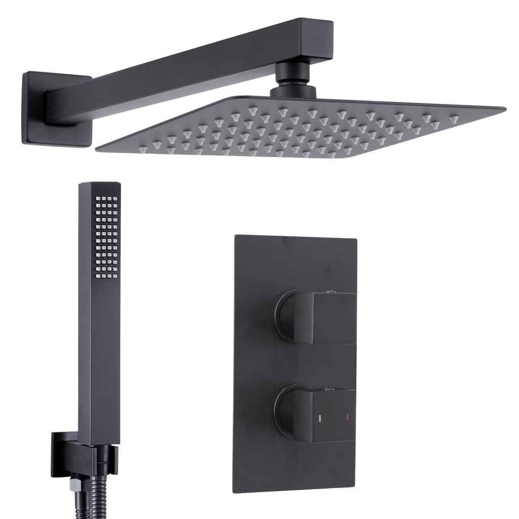 Concealed Thermostatic Shower Set 20 x 20cm Square Head & Hand Shower - Black DH321