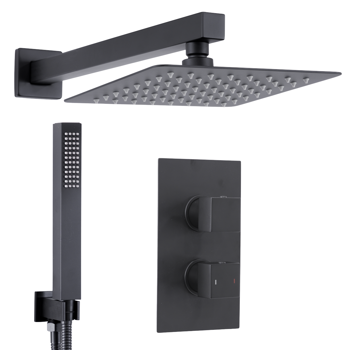 Concealed Thermostatic Shower Set 20 x 20cm Square Head & Hand Shower - Black DH321